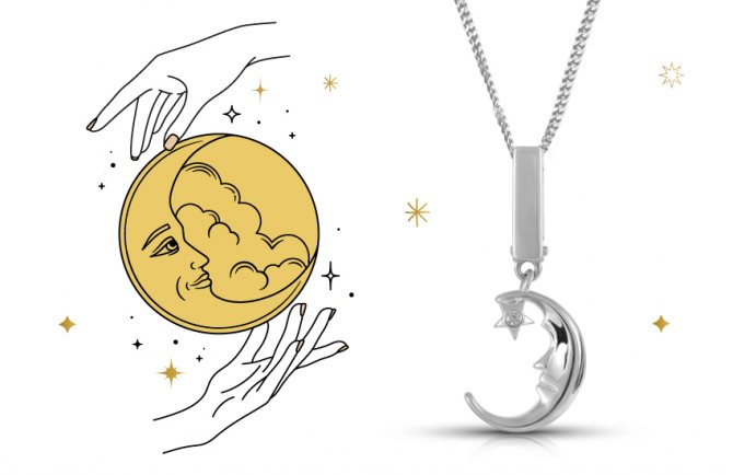 висулка с чар, полумесец, луна, символ, история на бижутата, интересна, 585 злато