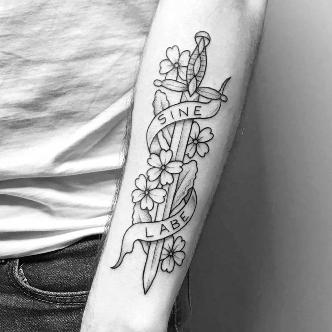 Dagger with Ribbon and Inscription