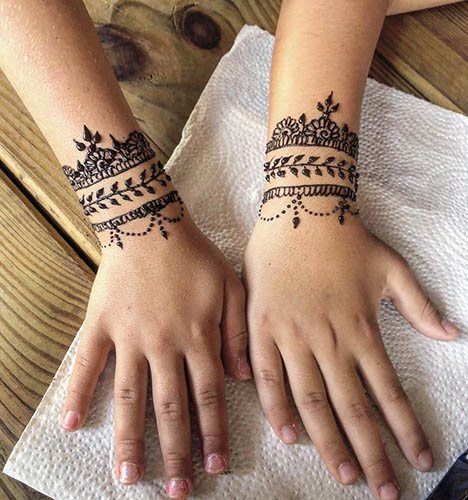 Des dessins au henné sur le poignet. Des croquis faciles pour les débutants