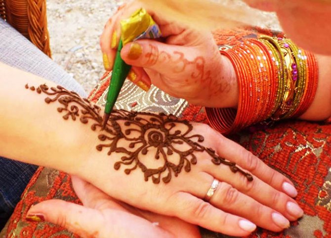 Un dessin au henné sur le poignet. Des croquis faciles pour les débutants