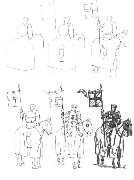 Cavaliere in armatura disegno a matita per bambini