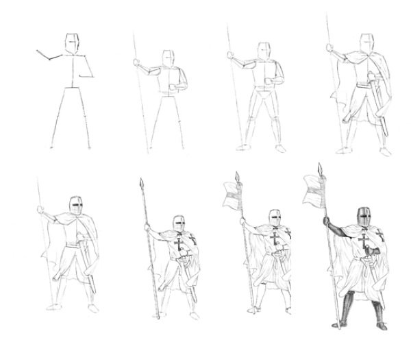 Cavaliere in armatura disegno a matita per bambini