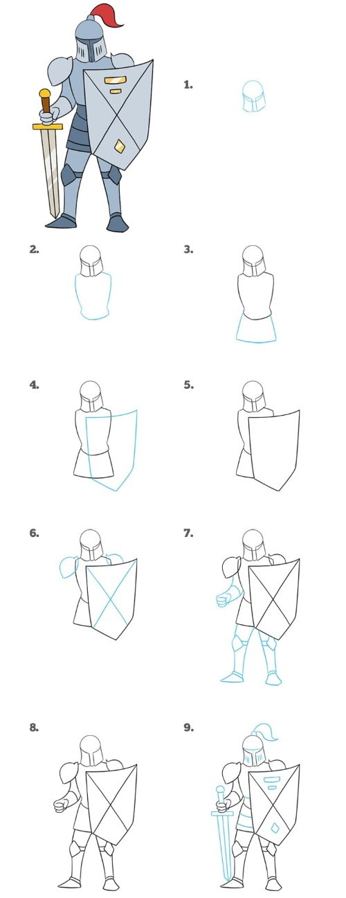 Cavaliere in armatura disegno a matita per bambini