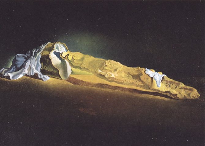 Salvador Dali. Pain français avec deux œufs sur un plat sans assiette 1932
