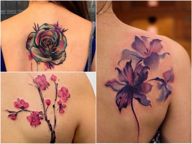 Tatuaggio acquerello per le donne - fiori del tatuaggio acquerello - fiori del tatuaggio per le donne - fiori del tatuaggio sulla schiena