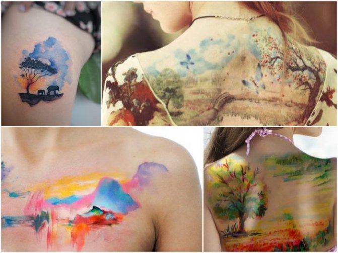 Tattoo Watercolor for Women - Watercolor Tattoo Landscape - Tattoo on Back Landscape - Tattoo on Back for Women