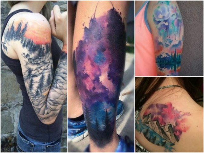 Tattoo Watercolor for Women - Watercolor Tattoo Landscape - Tattoo Landscape for Women - Vivid Landscape Tattoo