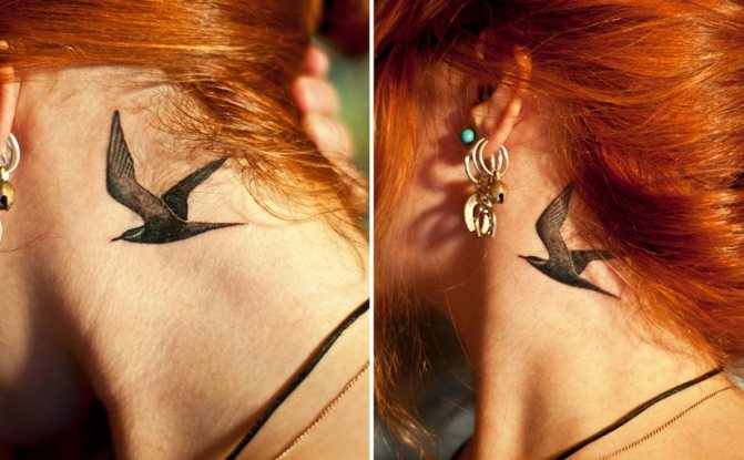 Татуировка чайка на врата