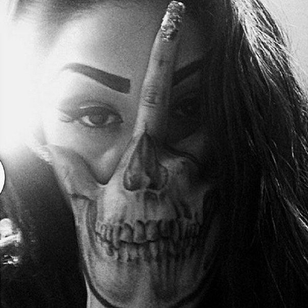 Tatouage d'une tête de mort sur le poignet d'une fille