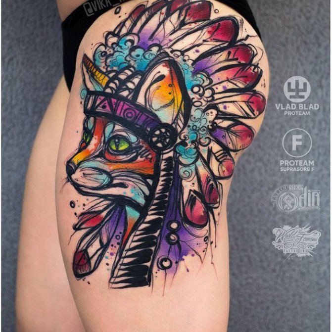 Tatouage pour filles Renard indien aquarelle