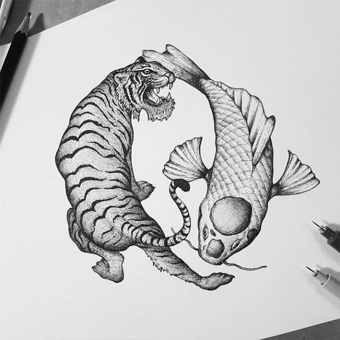 tatouage pour filles combat de poissons tigres