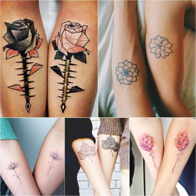 二人のためのタトゥー - 同じ顔の入れ墨 - 恋人のための花の入れ墨