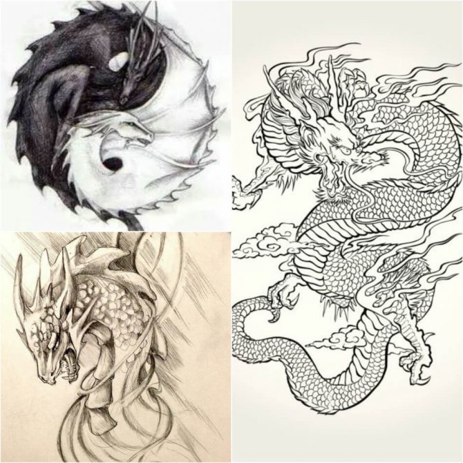 Tattoo dragon - Tatouage de dragon - Croquis de tatouage de dragon - Idées de tatouage de dragon