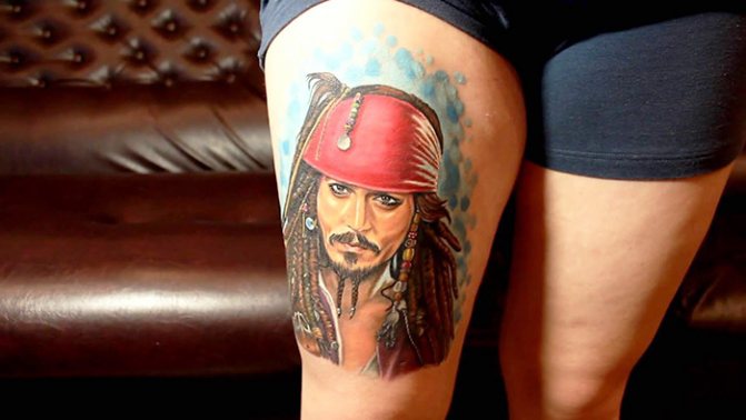 Tattoo of Jack Sparrow on the arm, back, shoulder. Photos, meanings