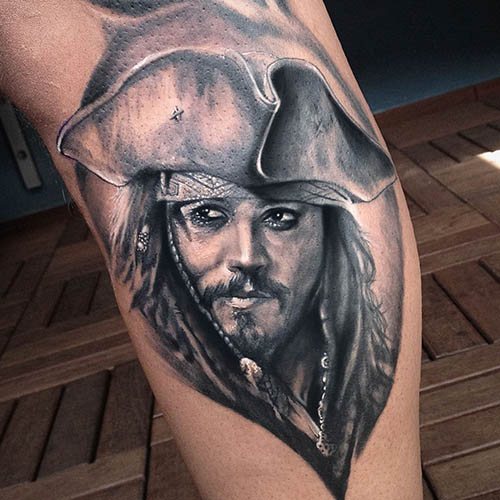 Tattoo of Jack Sparrow on the arm, back, shoulder. Photo, meanings