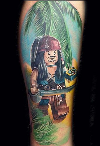 Tattoo of Jack Sparrow on the arm, back, shoulder. Pictures, meanings