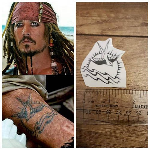 Tattoo of Jack Sparrow on his arm, back, shoulder. Photo, meanings