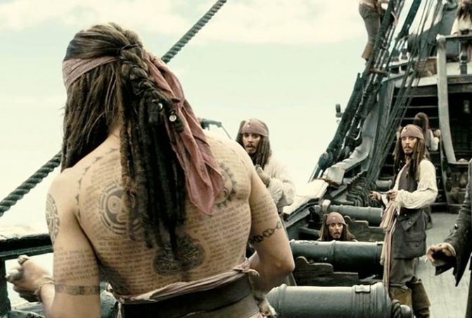 Tattoo of Jack Sparrow on the arm, back, shoulder. Photo, meanings