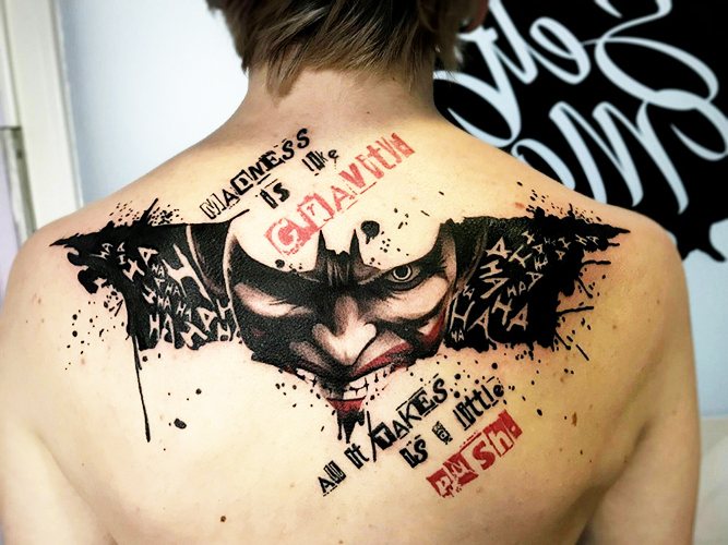 Joker tattoo on the arm, forearm, leg. Sketches, photos, meaning