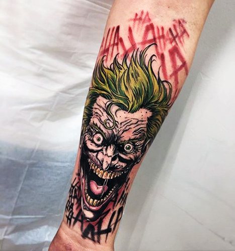 Tattoo Joker on the arm, forearm, leg. Sketches, photos, meaning