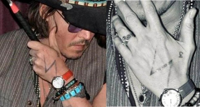 Tatuaje de Johnny Depp. Cuadros en su brazo, espalda y mano