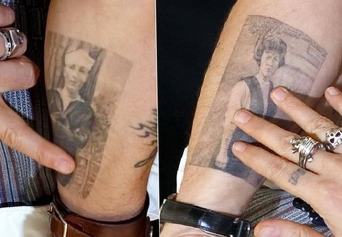 Tatuaje de Johnny Depp. Cuadros en su brazo, espalda y mano