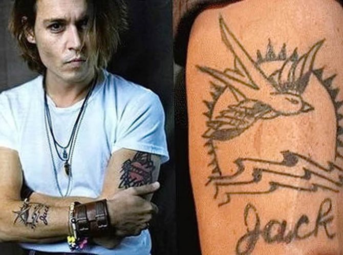 Tatuaje de Johnny Depp. Cuadros en su brazo, espalda y mano