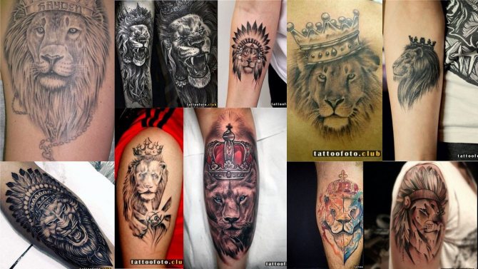 王冠をかぶったライオンのタトゥー写真