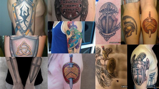 Foto del tatuaje con escudo y espada