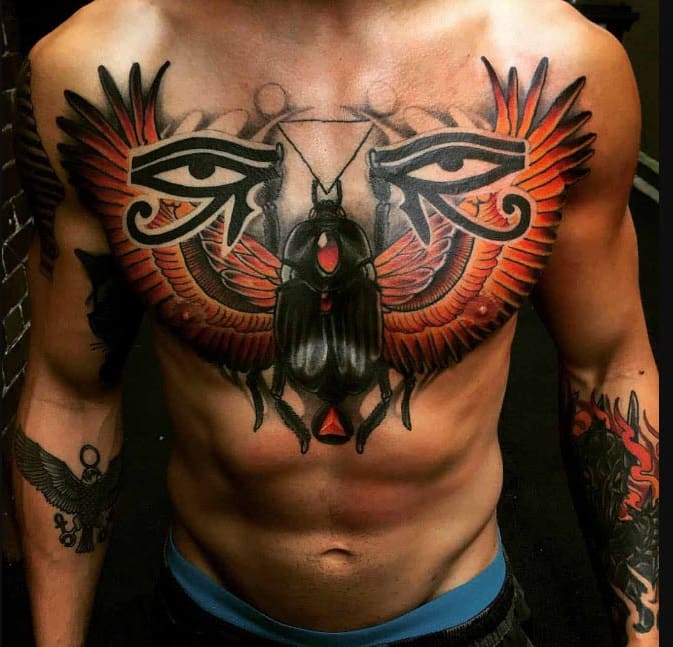 Tattoo eye mountain, Ra, Horus