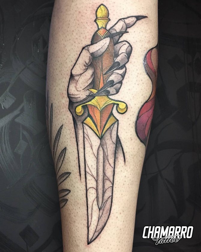 Dagger Skull Tattoo on Leg