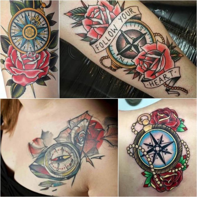Tatouage boussole et rose - Tatouage boussole et rose