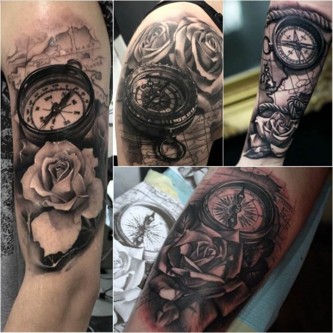 Tatouage boussole et rose - Tatouage boussole et rose