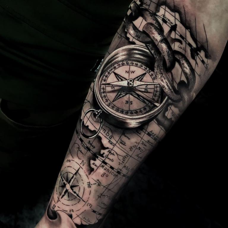 татуировка с компас