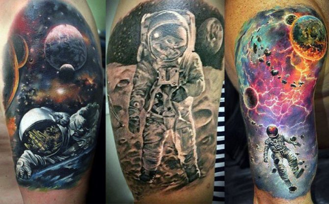 Tattoo Astronaut on the arm. Sketches, meaning, photos