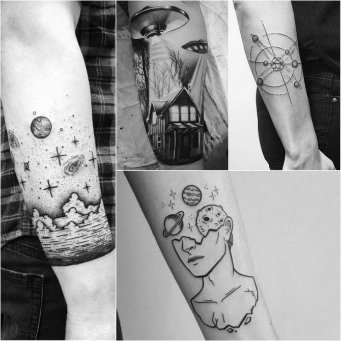 Tetoválás Space - Fekete-fehér Space Tattoo - Cosmos Tattoo