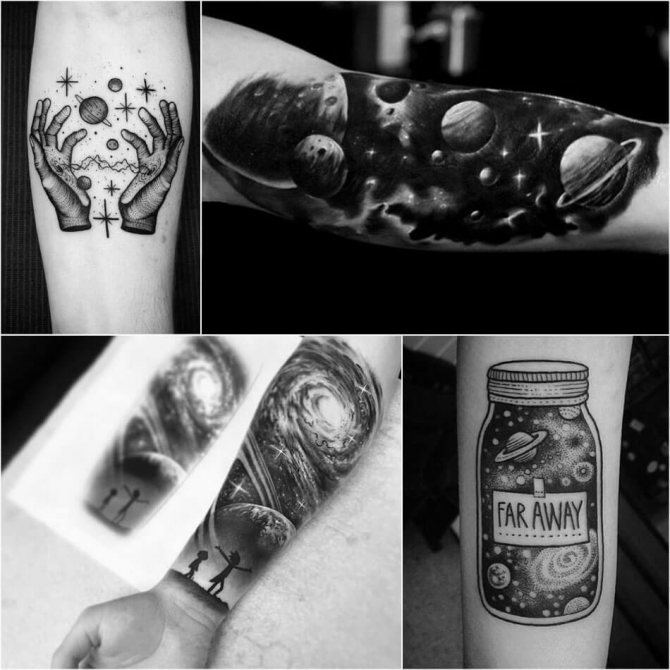 Tattoo Space - Tatouage de l'espace en noir et blanc - Tatouage Cosmos