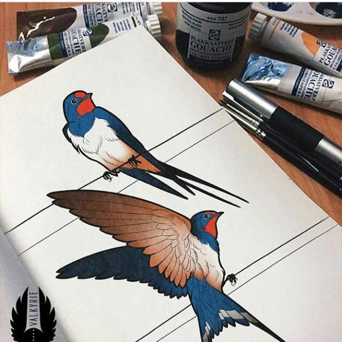 croquis d'une hirondelle de tatouage