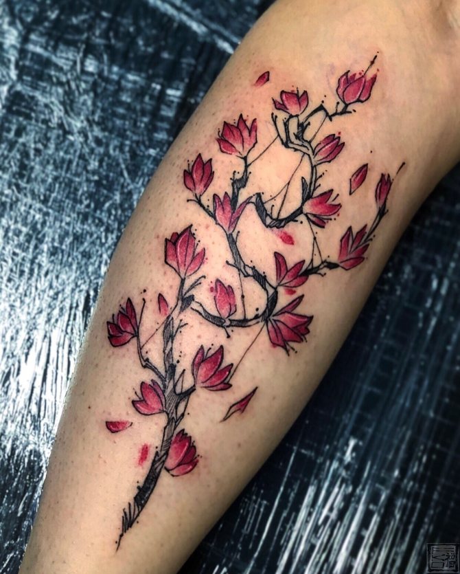 Tatouage de pétales de cerise sur la jambe