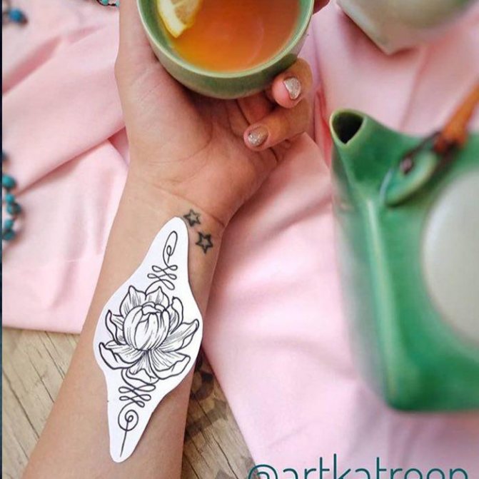 lotuskukka tatuointi kädessä luonnos