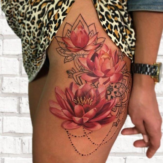 Lotus tattoo meaning for girls on her thigh