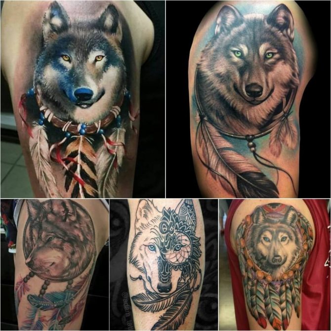 Tattoo dream catcher - Tatouage d'un attrape-rêves avec un loup