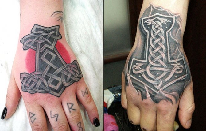 Tattoo Thor's Hammer. Significato su braccio, mano, schiena, spalla, gamba, foto