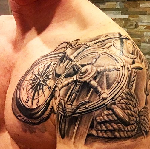 Tattoo mer thématique. Photos, croquis, manche sur la jambe, le bras, le mollet, le dos, le poignet, sens