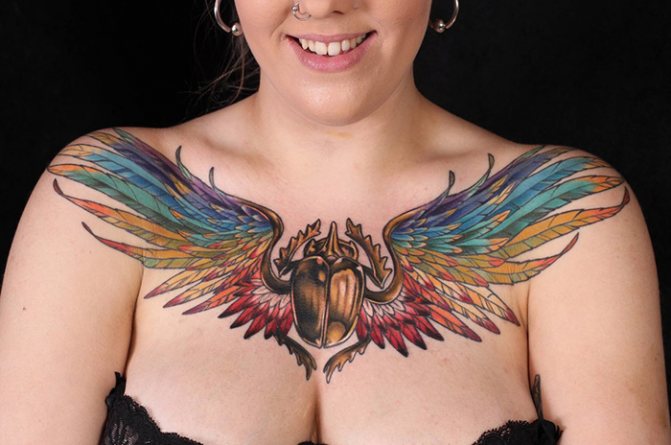 Tattoo on the chest in girls. Photos, inscriptions, sketches