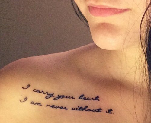 Tattoos on the collarbone for girls. Sketches, female captions, patterns, birds, flowers, stars