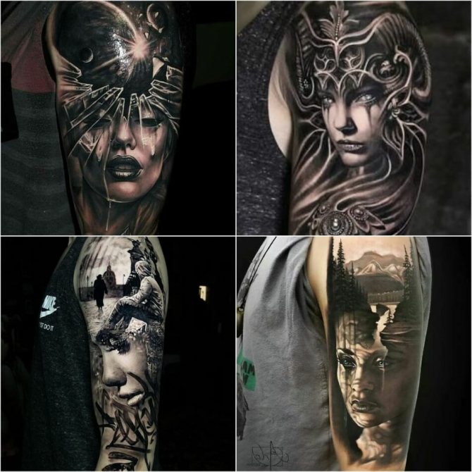 男性の肩のタトゥー - ポートレート・ガール・ショルダー・タトゥー - リアリズム・ガール・ショルダー・タトゥー