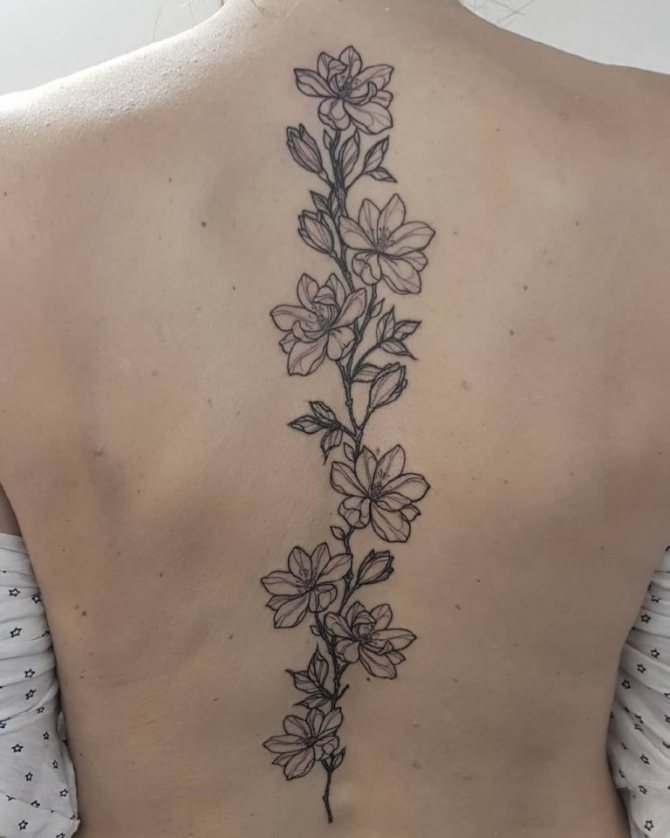 女の子の背中にあるタトゥー