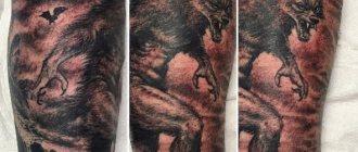 Tatouage d'un loup-garou sur la jambe d'un homme