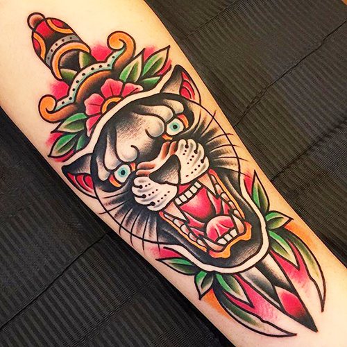 Tattoo Old School. Croquis pour hommes, pour filles, noir et blanc, couleur